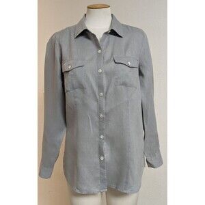 Women's J.JILL Love Linen 100% Linen Light Gray Button-Up Shirt SZ S Petite